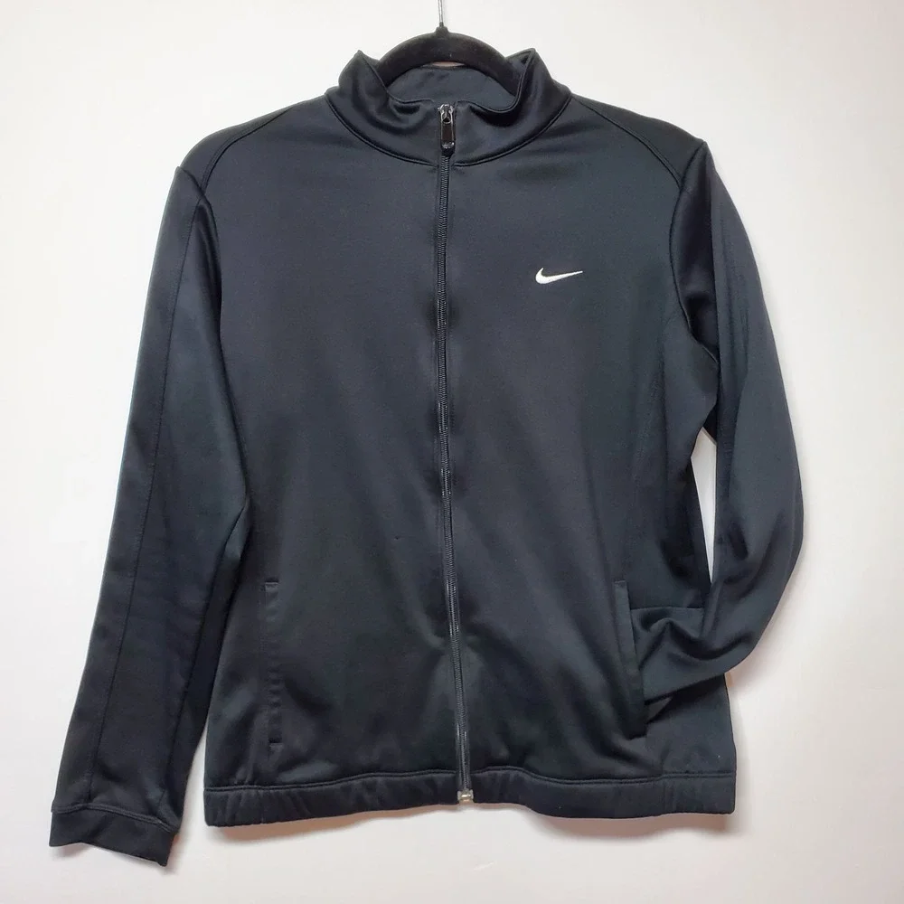 Vintage Therma- Fit Track Unisex Jacket Womens Sz M Black‎ 4 Pockets Nike Swoosh